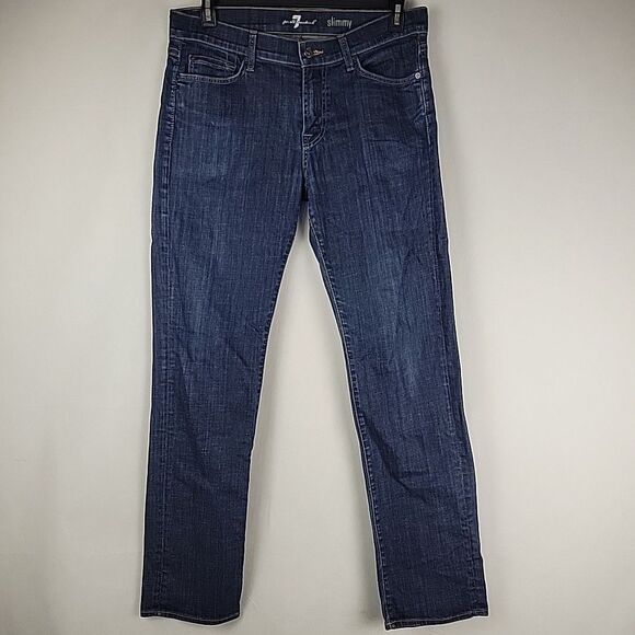 7 For All Mankind Jeans Mens 34x33 Slimmy Blue Denim Slim Straight Dark Wash - Picture 1 of 12
